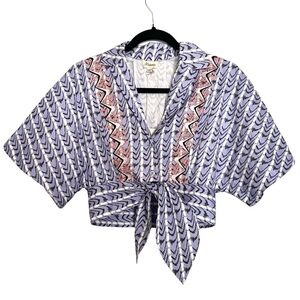 Temperley London Poet Tie Front Embroidered Cotton Poplin Shirt NWT Size 4